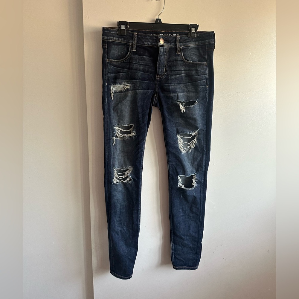 American Eagle Outfitters Dark Wash Distressed Skinny Jeans size 12 long